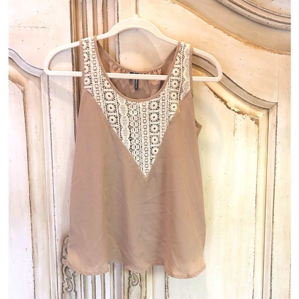Worn once!! Sheer tank with embroidered details and open back slit, size XS.